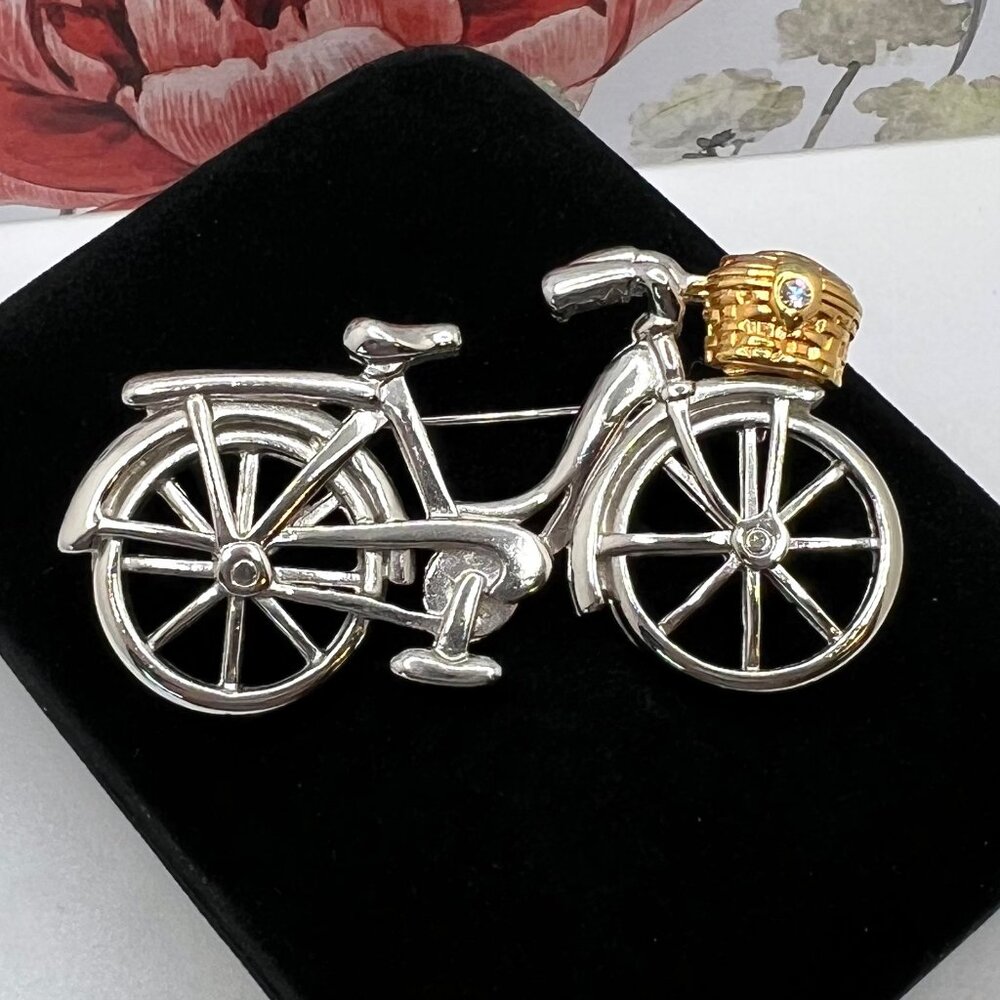 SALE 3/$20**Bicycle with Basket Two Tone Brooch